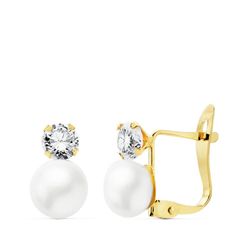 Pendientes Oro 18kts Circonitas 4mm Perla 6mm 18889
