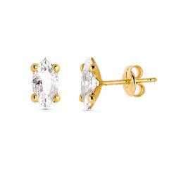 Brincos em Ouro 18kt Zircônia 8X4mm Fecho de Pressão 15659