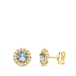 Pendientes Oro 18kts Circonitas Aguamarina Bicolor Blancas 6,5mm N9850-3PAM