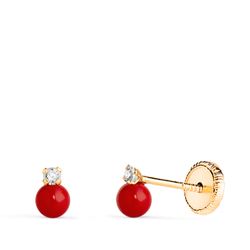 Pendientes Oro 18kts Circonitas & Bola Roja N3965-3ATC 5x3mm