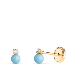 Pendientes Oro 18kts Circonitas & Bola Turquesa N3965-3ATT 5x3mm