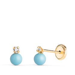 Pendientes Oro 18kts Circonitas & Bola Turquesa N3965-4ATT 7x4,5mm