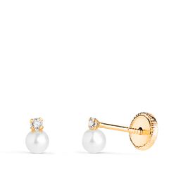 Pendientes Oro 18kts Circonitas & Perla N3965-3ATP 5x3mm