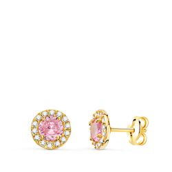 Pendientes Oro 18kts Circonitas Rosa Bicolor Blancas 6,5mm N9850-3PRS