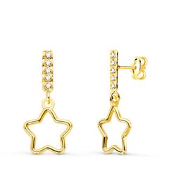 Pendientes Oro 18kts Colgante Estrella Circonitas 17X8mm 21078