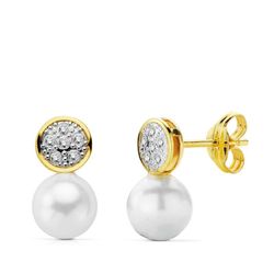 Pendientes Oro 18kts Comunion Circonita Perla 12-6mm 18734