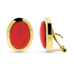 Pendientes Oro 18kts Coral Natural Cabujon 14X10mm Omega 3874-1