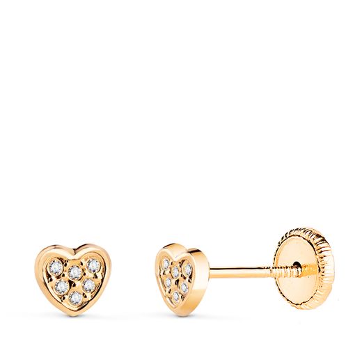 Pendientes Oro 18kts Corazón C. Circonitas 18648 5x4mm