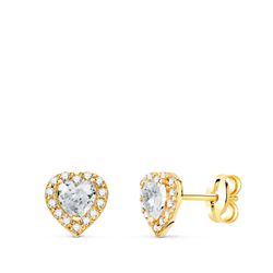 Pendientes Oro 18kts Corazón Circonitas 6,5x6,5mm N9848-3PCI