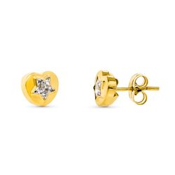 Pendientes Oro 18kts Corazon Circonitas 8X7mm Cierre Presión 15094