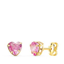 Pendientes Oro 18kts Corazón Circonitas Rosa 5x5mm N8999-3PRS
