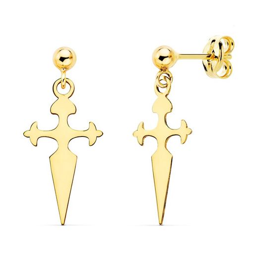 18kt guld örhängen kors Santiago 17X8mm kula 3mm zirconia tryckförslutning 21147