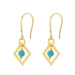 Pendientes Oro 18kts Cuadrado Coral Turquesa 30X14mm Gancho 15357