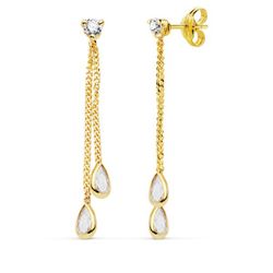 Pendientes Oro 18kts Doble Cadenita Piedras 18966