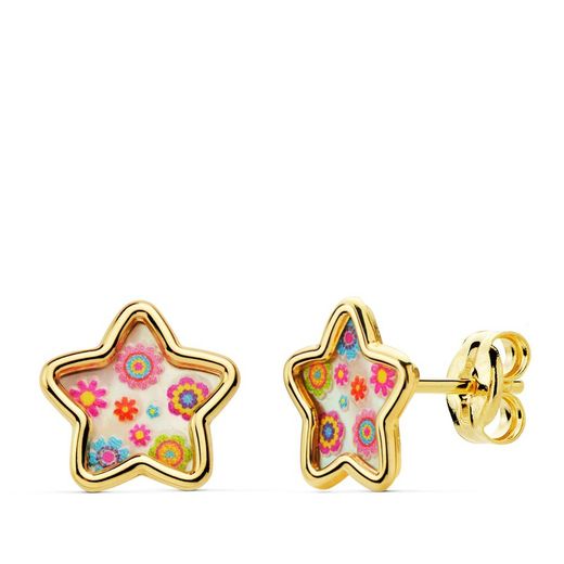 Χρυσά σκουλαρίκια 18 καρατίων Nacre Star Colors 8X8mm 21038