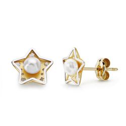 Pendientes Oro 18kts Estrella Perla 8-8mm 18670
