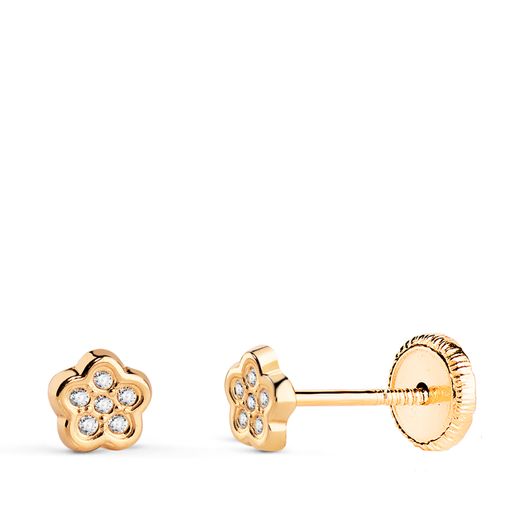 Pendientes Oro 18kts Flor C. Circonitas N5680-3AT 5x4,5mm