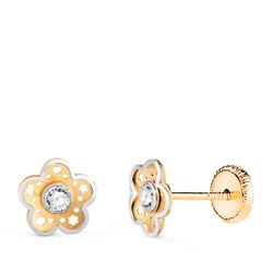 Pendientes Oro 18kts Flor Calada C. Circonita 18522 7x7mm