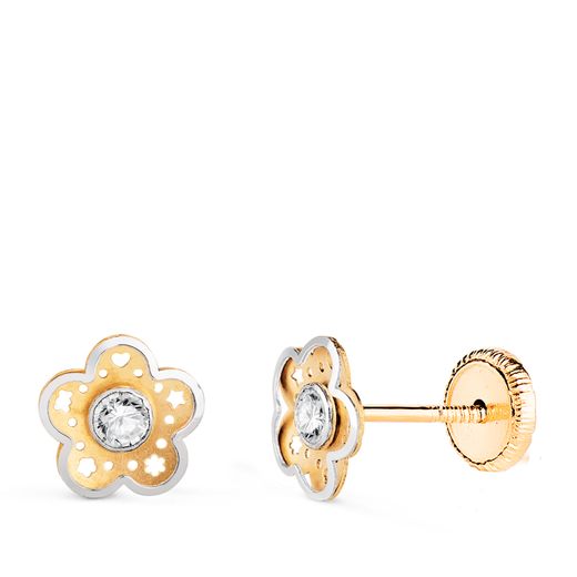 Pendientes Oro 18kts Flor Calada C. Circonita 18522 7x7mm