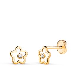 Pendientes Oro 18kts Flor Calada C. Circonitas 21505 6x6mm
