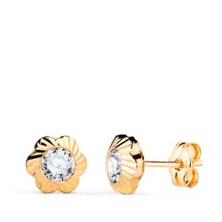 Pendientes Oro 18kts Flor Circonita 7mm N5972-4AP