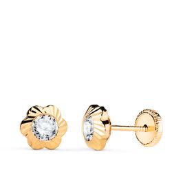Pendientes Oro 18kts Flor Circonita 7mm N5972-4AT