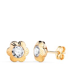 Pendientes Oro 18kts Flor Circonita 9mm N5972-5AP