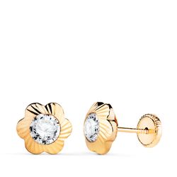 Pendientes Oro 18kts Flor Circonita 9mm N5972-5AT