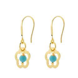 Pendientes Oro 18kts Flor Coral Turquesa 28X12mm Gancho 15356