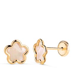 Pendientes Oro 18kts Flor Nácar 18860-T 8x8mm