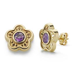 Pendientes Oro 18kts Flor Piedra Amatista 11mm 18570-AT