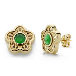 Pendientes Oro 18kts Flor Piedra Verde 11mm 18570-VE