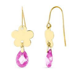 Pendientes Oro 18kts Flor Piedras Rosa 10X7mm 15255-RS