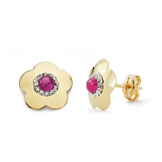 18 karat guld øreringe Rubi Flower 9X9 mm 18677-RU