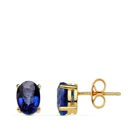 18kt Gold Earrings Sapphire Claws 1.58Qts 7X5mm Pressure Closure 18967-ZA