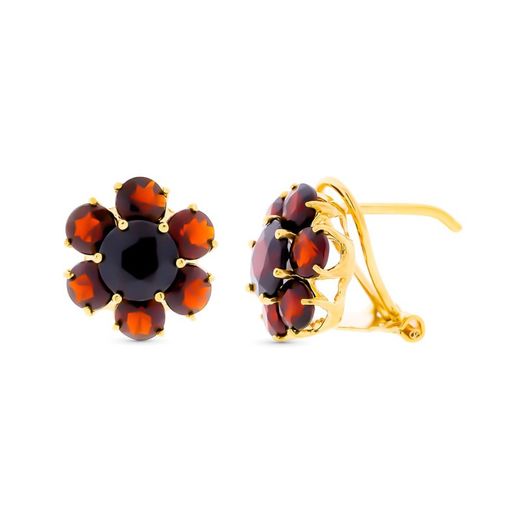 Boucles d'oreilles en or 18 carats Grenats 12X12mm Zircone 3989-1