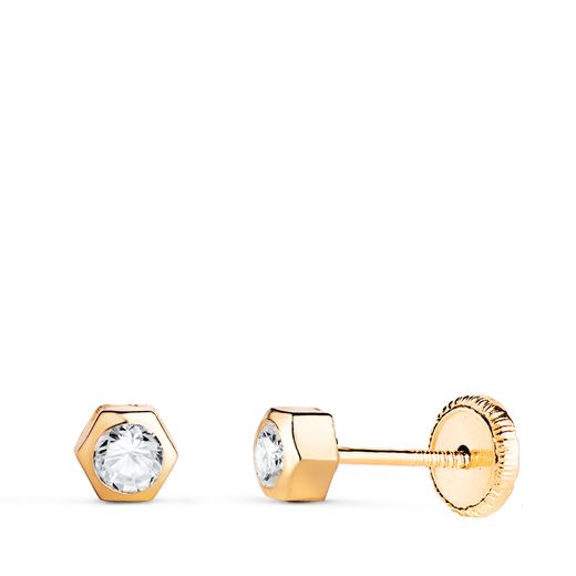 Pendientes Oro 18kts N5994-3AT Hexágono Circonita 3,5x3mm