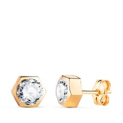 Pendientes Oro 18kts N5994-6AP Hexágono Circonita 7x6,5mm