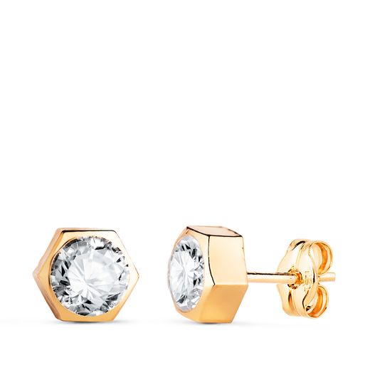 Pendientes Oro 18kts N5994-6AP Hexágono Circonita 7x6,5mm
