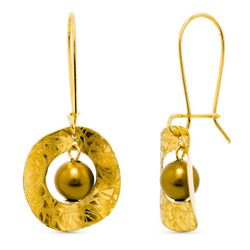 Pendientes Oro 18kts Largo Bola Murano Dorada 6mm 15395-DO