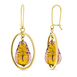 Pendientes Oro 18kts Largo Murano Dorada 12X8mm 15281-DO