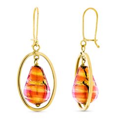 Pendientes Oro 18kts Largo Murano Dorada Rosa 12X8mm 15281-DORS