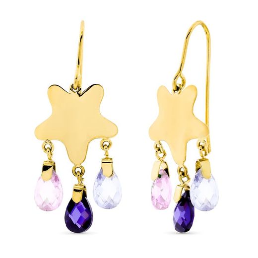 Boucles d'oreilles en or 18 carats avec fermeture à crochet en pierre longue étoile 15258