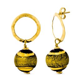 Pendientes Oro 18kts Largos Murano 14mm Tonos Verdes 15501-VE