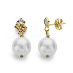 Pendientes Oro 18kts Largos Perla Circonita 17X8mm 18608