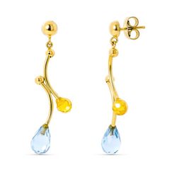 Pendientes Oro 18kts Largos Piedras Aguamarina Citrino 15333-AMCT