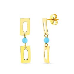 Pendientes Oro 18kts Largos Turquesa Rectangulos 3mm Presión 11387-T