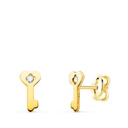 Pendientes Oro 18kts Llave Circonitas 8X4mm Cierre Presión 21288