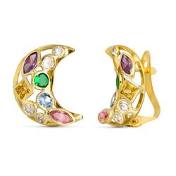 Pendientes Oro 18kts Luna Circonitas Color 14X10mm Cierre Catalan 15402