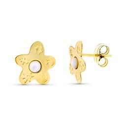 Pendientes Oro 18kts Madreperla Flor 12X11mm 11537